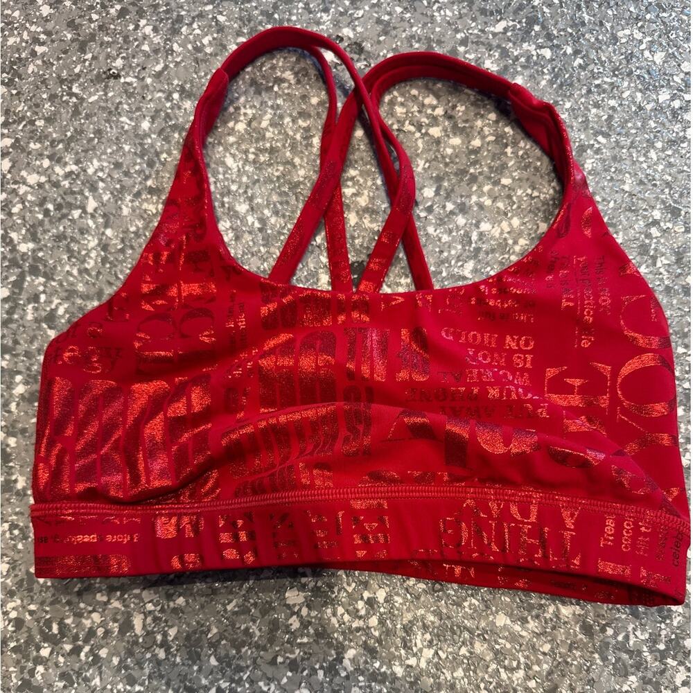 Lululemon Energy Bra Manifesto 20YR Manifesto Foil Dark Red Gym Yoga Sports Sz 4 - Picture 3 of 4
